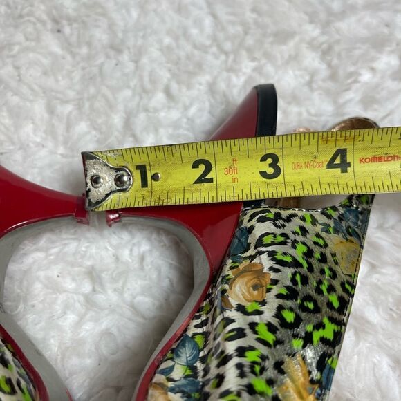 Poetic Licence License Tea Party Leopard Red Rose Peep Toe Heels Size 8 - Picture 5 of 8